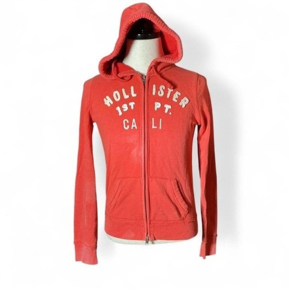 Hollister Y2K Surf Logo Full Zip Hoodie Women Large Red Cali Fleece Sweatshirt